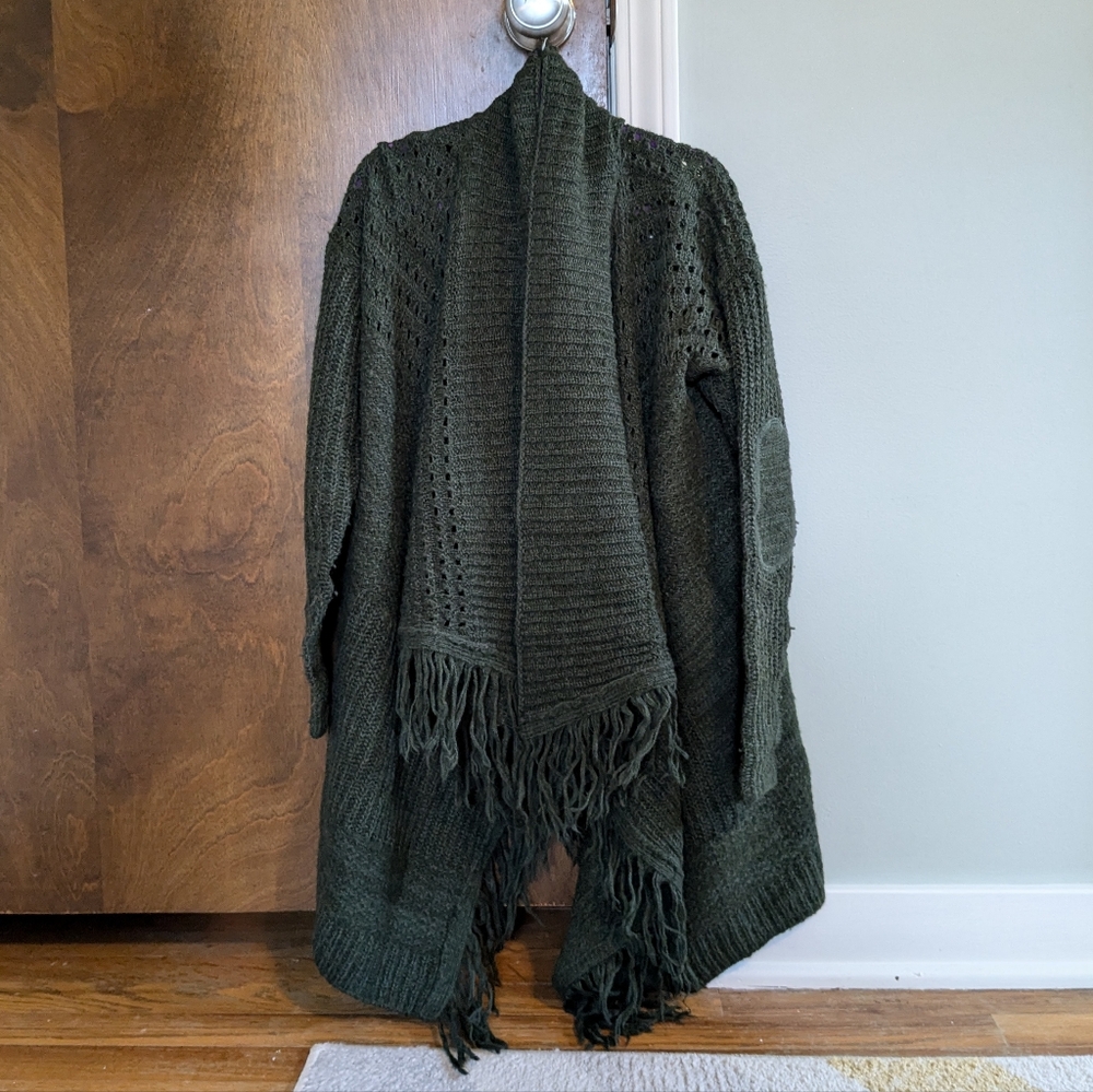 Knox Rose drapey open front cardigan with elbow patches